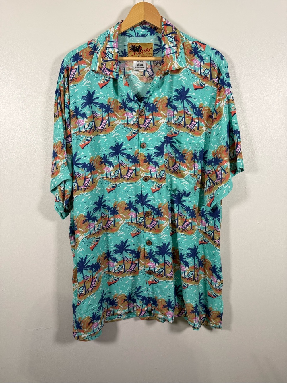 Ingear Teal Tropical Palm Print Button-Down Shirt